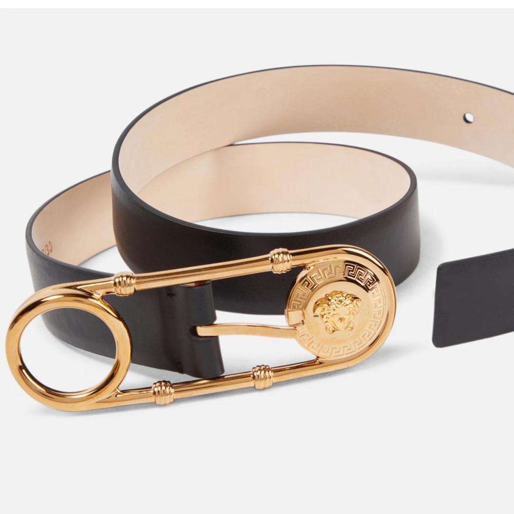 VERSACE SAFETY PIN LEATHER BELT 3 CM SIZE LARGE - Picture 3 of 6